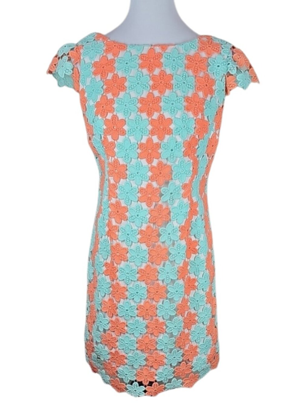 Lilly Pulitzer Barbara Dress Sz 10 Mint Coral Crochet Floral Cap Sleeve Party